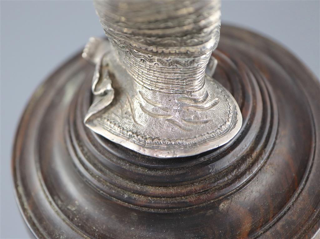 A 19th century Burmese engraved silver figural table salt,